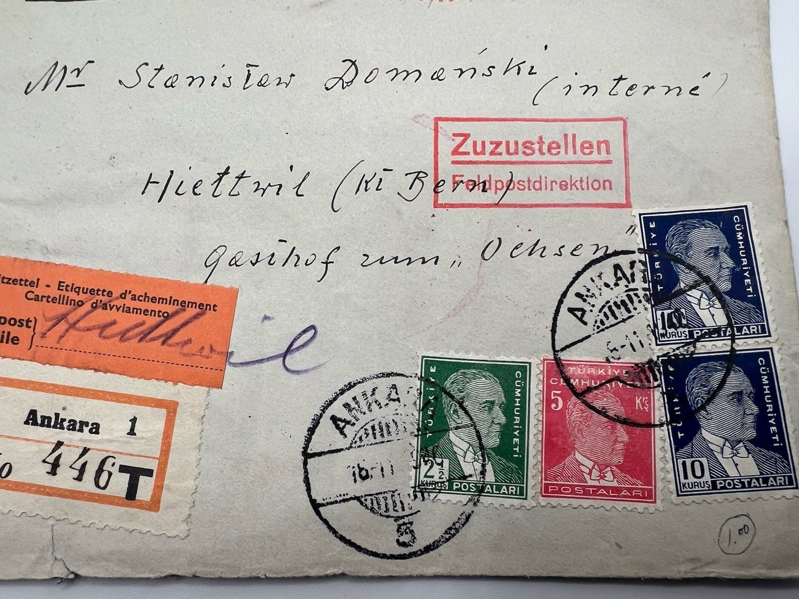 1940 Turkey Registered Cover to Polish Internee Switzerland WWII Censor # 1194 photo 2