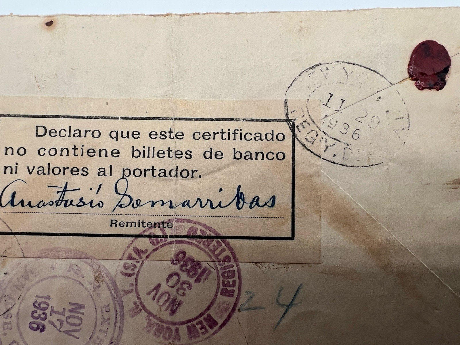 1936 Costa Rica Registered Cover 40c Telegraph Block of 4 to Scott NYC # 1197 photo 8