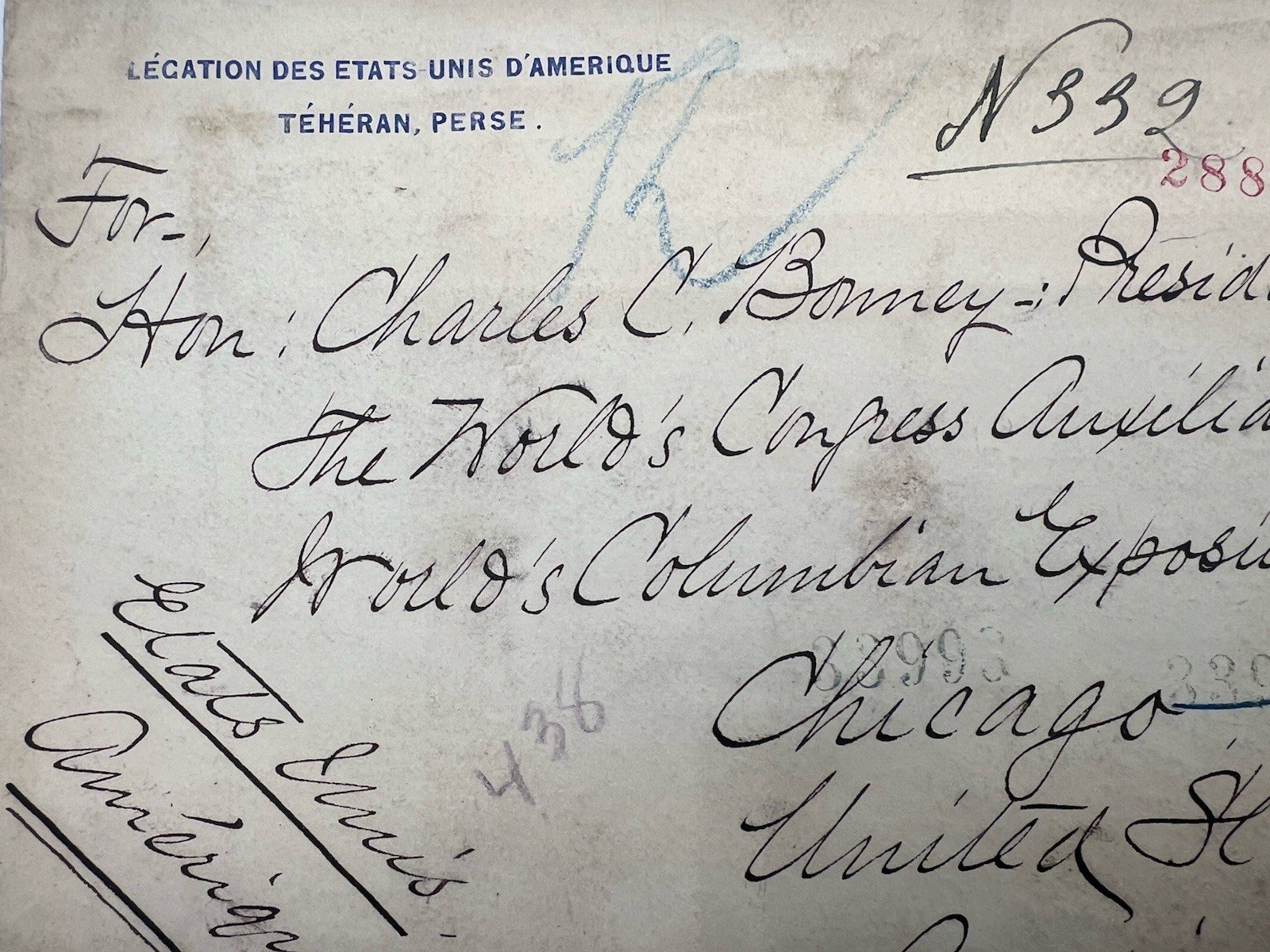 1891 U.S. Legation Tehran Persia Registered Cover to Charles C. Bonney # 1200 photo 9