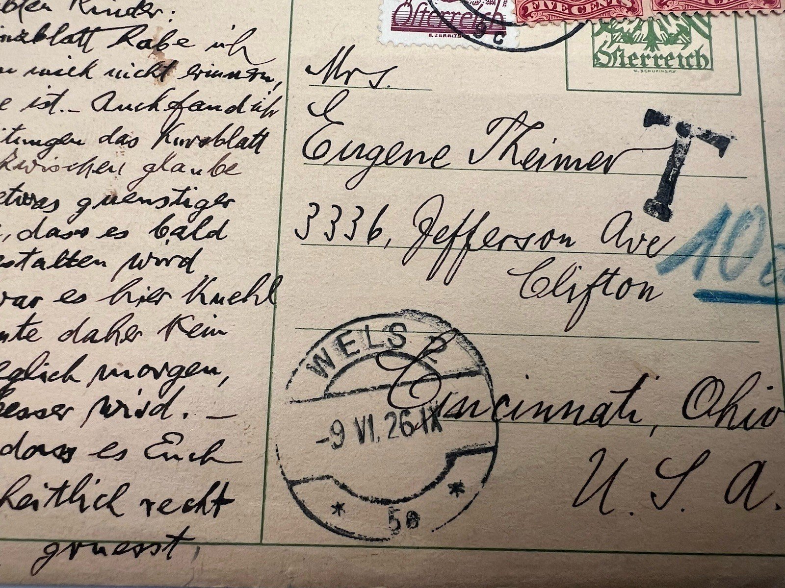 1926 Austria to Cincinnati Ohio 10¢ Postage Due Pair 5¢ Postal Card # 1205 photo 3