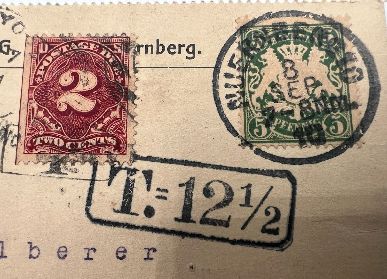 1910 Nürnberg Germany to New York 2¢ Postage Due Toilet Paper Co Card # 1206 photo 2