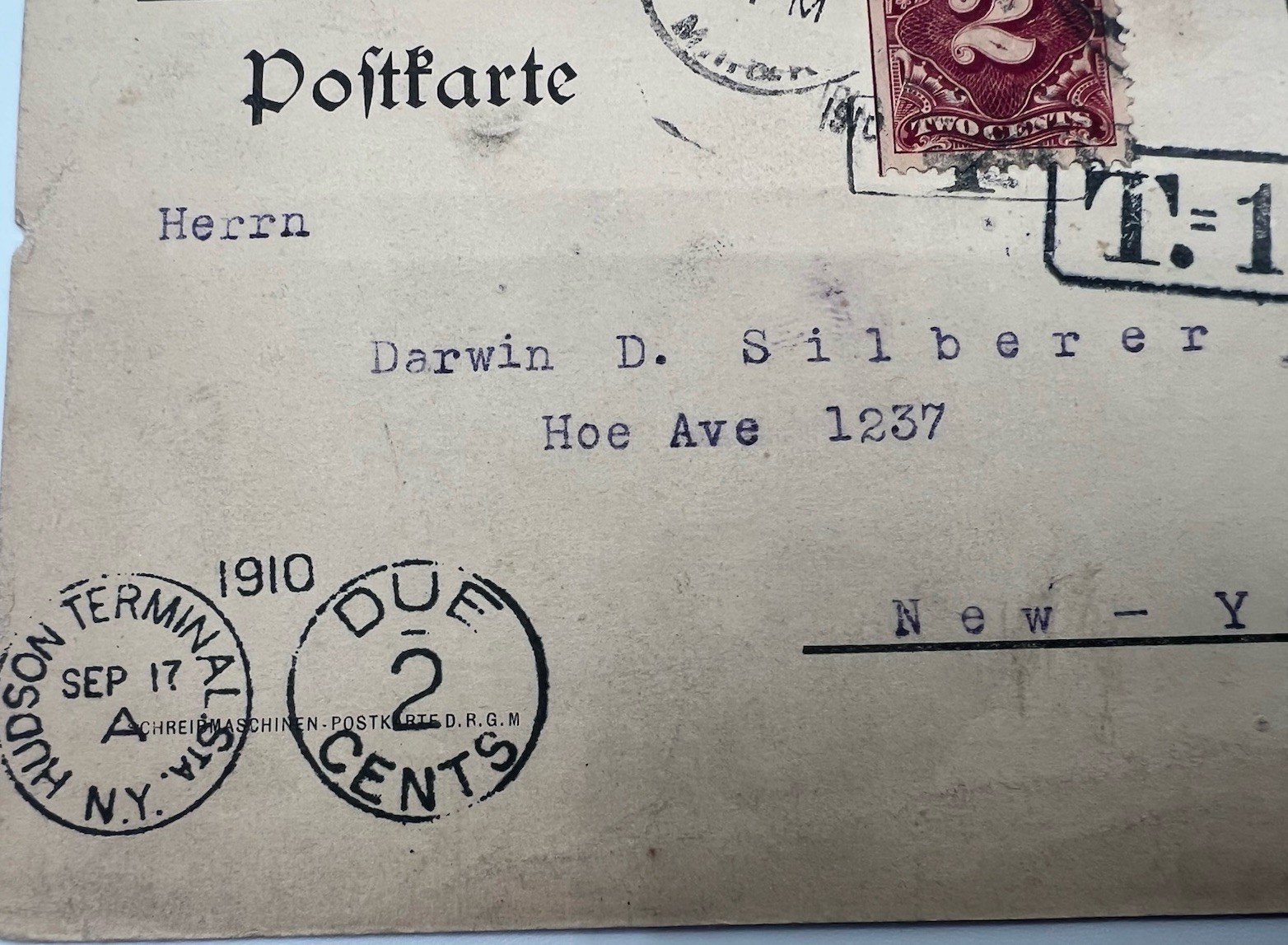 1910 Nürnberg Germany to New York 2¢ Postage Due Toilet Paper Co Card # 1206 photo 4