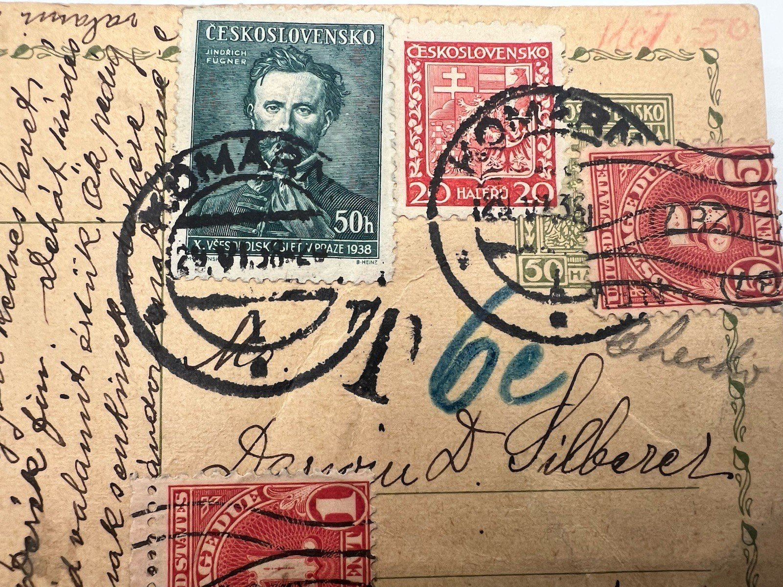 1938 Komárno Czechoslovakia to New York 6¢ US Postage Due Card # 1207 photo 2