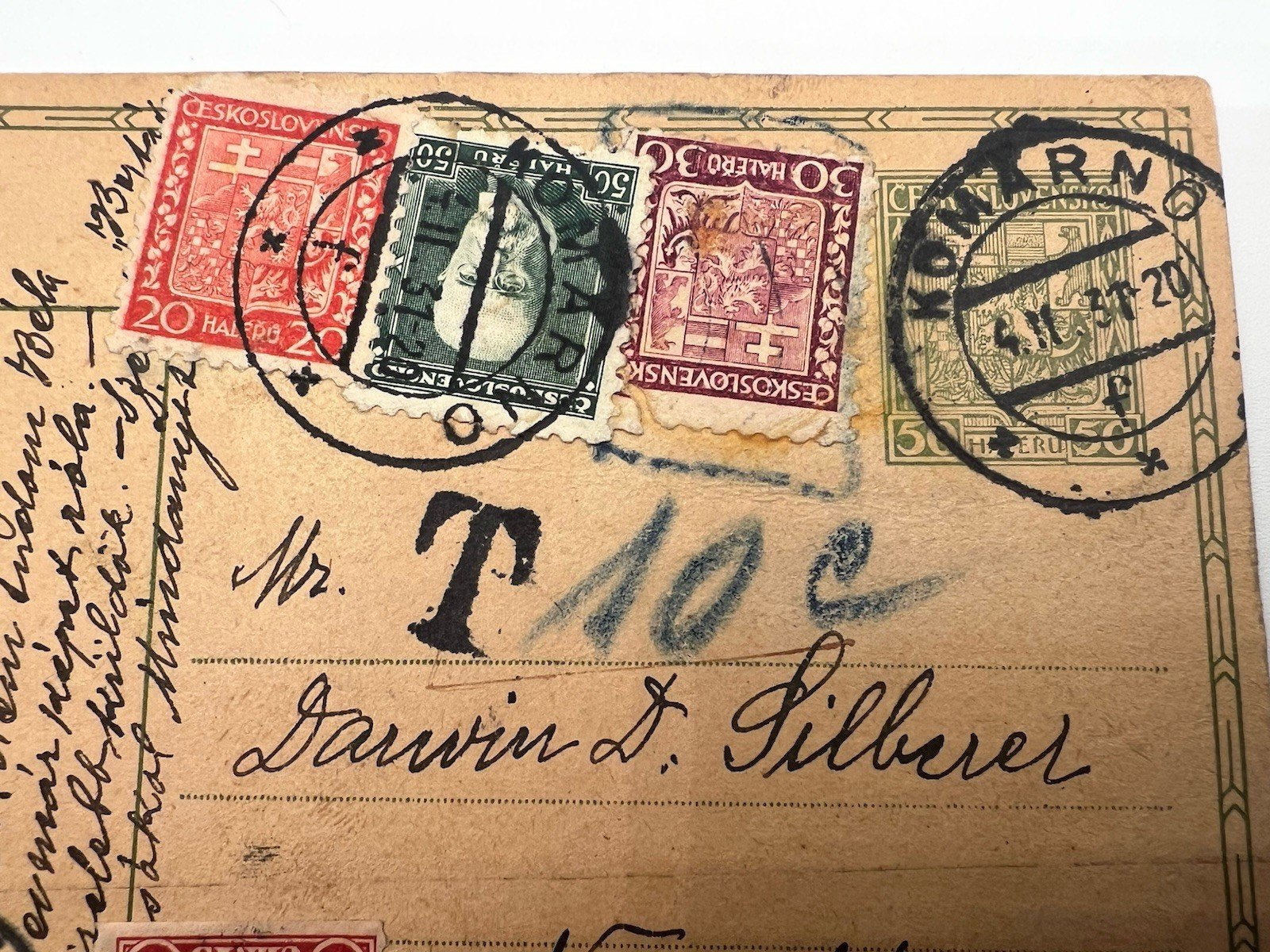 1938 Komárno Czechoslovakia to New York 2¢ US Postage Due Postal Card # 1208 photo 2