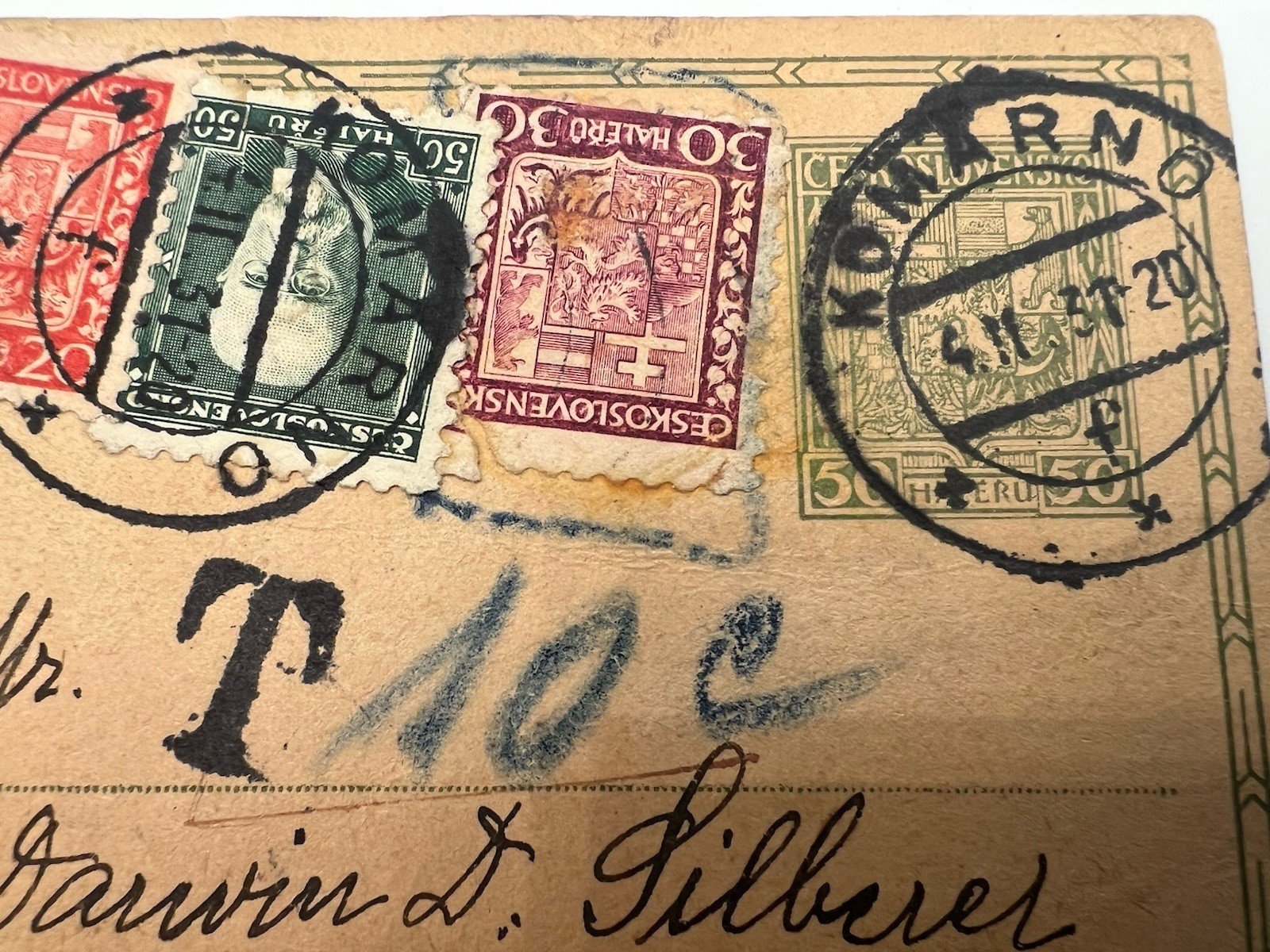 1938 Komárno Czechoslovakia to New York 2¢ US Postage Due Postal Card # 1208 photo 3