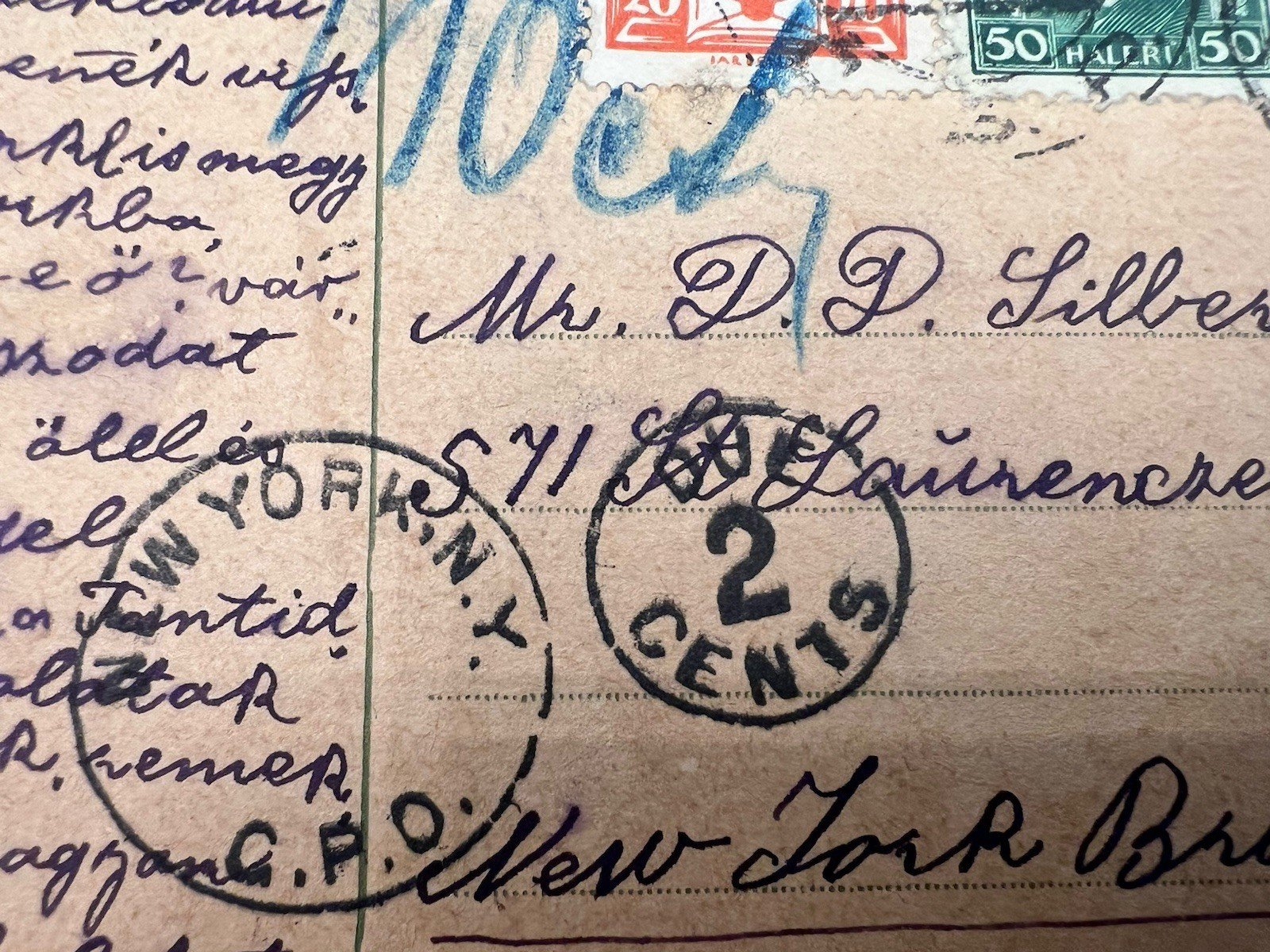 1938 Czechoslovakia to Bronx NY Postcard Mixed Franking 2¢ Postage Due # 1209 photo 4