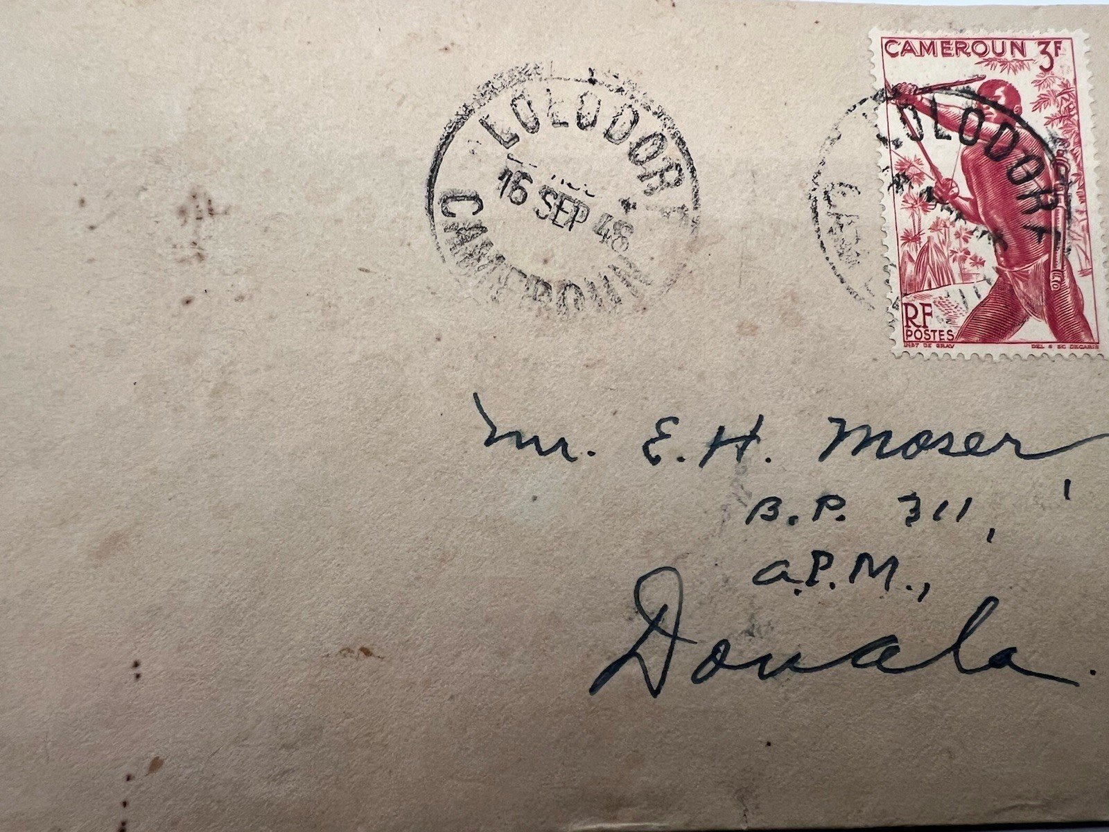 1946 French Cameroun Lolodorf-Douala Cover 3Fr Archer Colonial History # 1210 photo 2