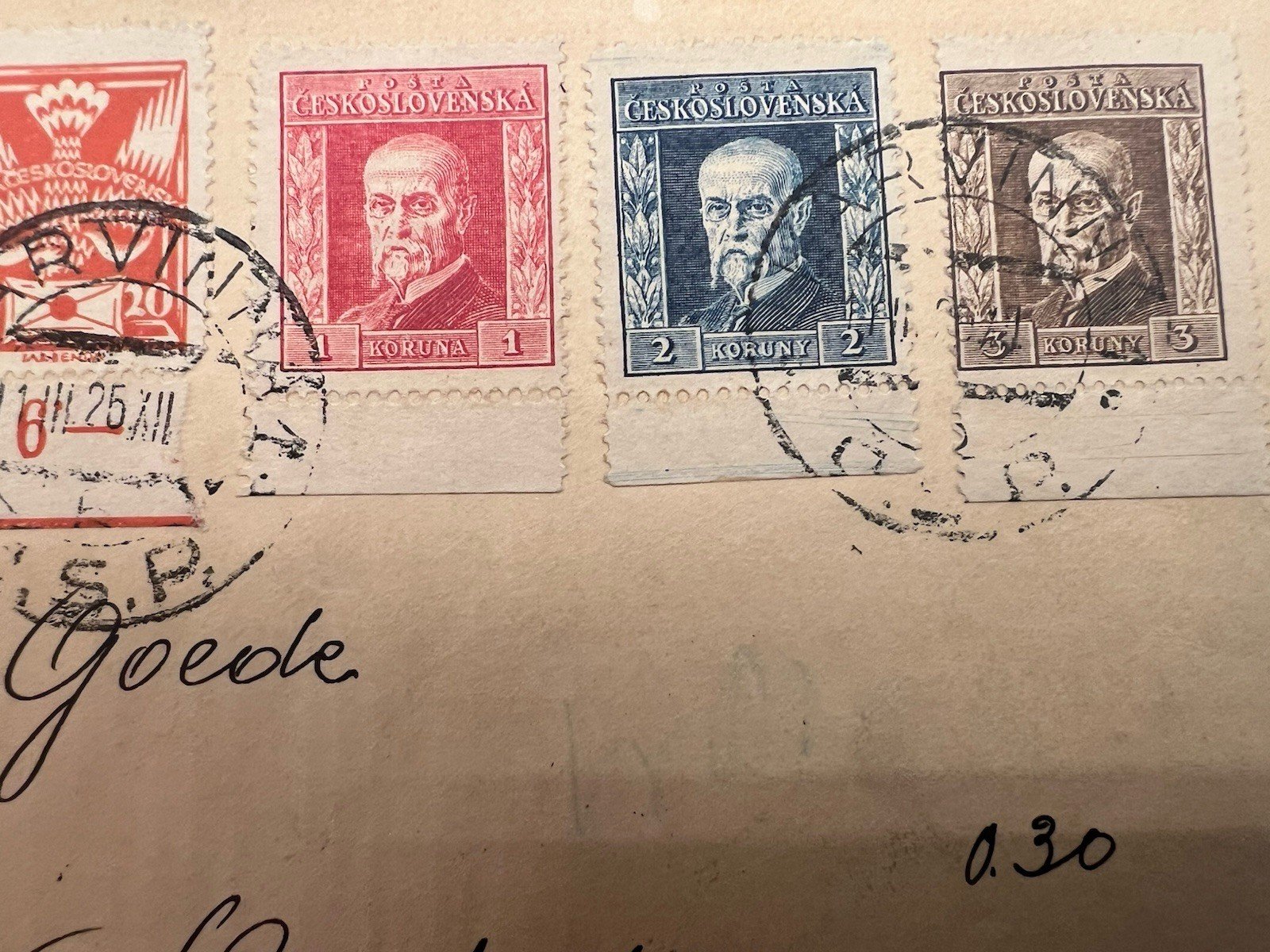 1925 Czechoslovakia Karvinna-Amsterdam Registered Cover Masaryk Stamps # 1214 photo 3