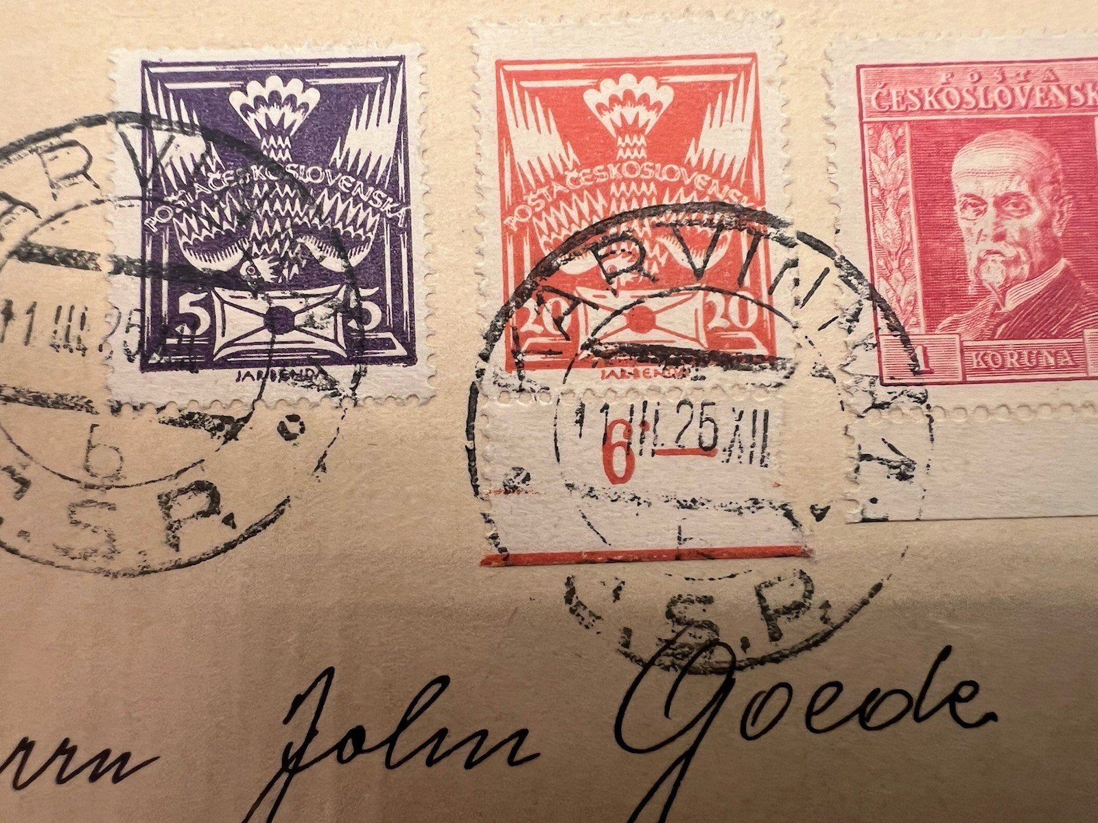 1925 Czechoslovakia Karvinna-Amsterdam Registered Cover Masaryk Stamps # 1214 photo 4