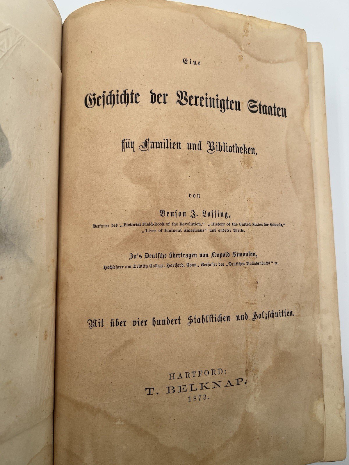 1873 German History of United States Benson Lossing Illustrated Durst Book #2502 photo 8