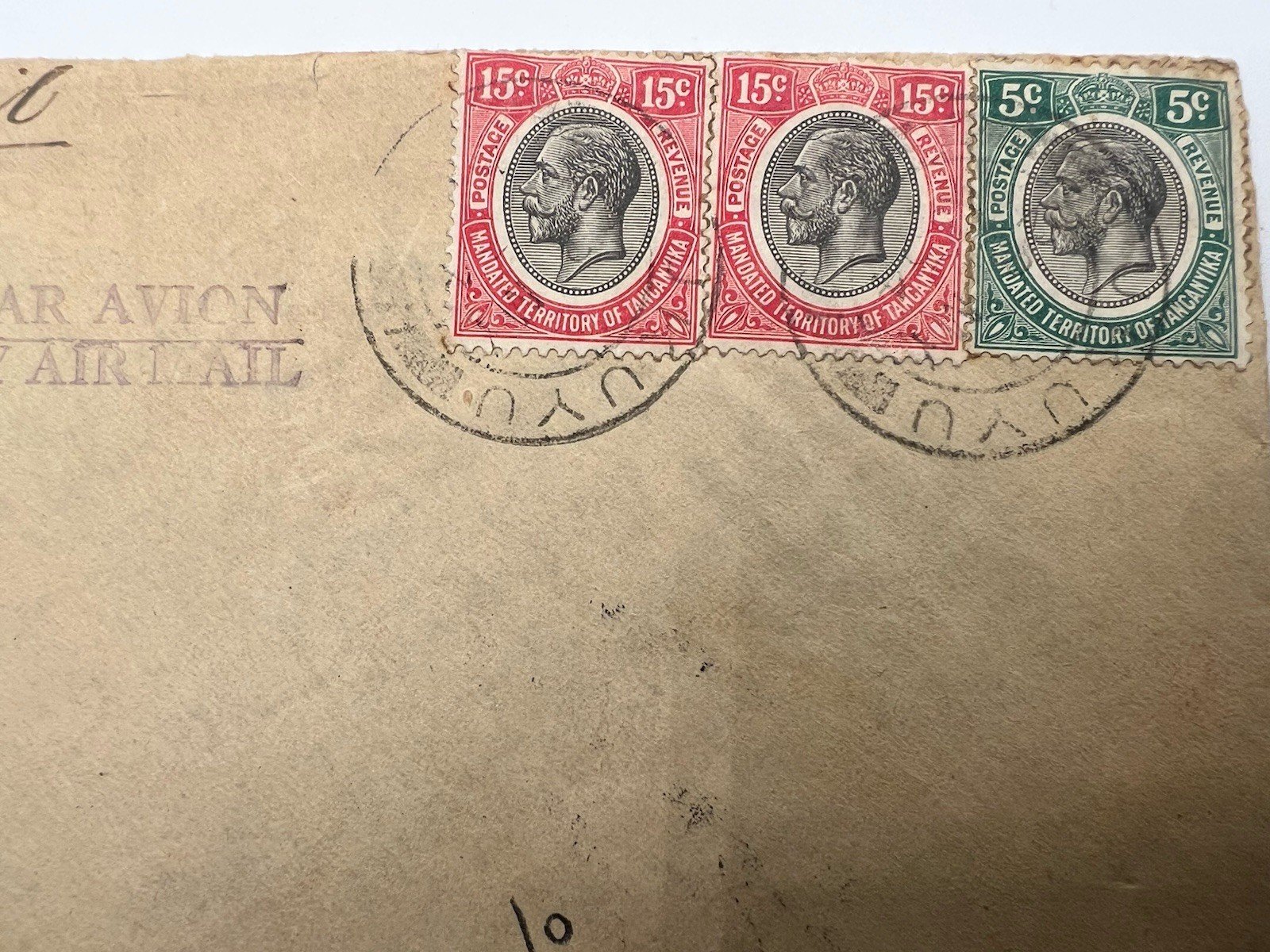 1934 Tanganyika Airmail Cover Tukuyu to Shanghai China KGV Stamps # 1216 photo 2