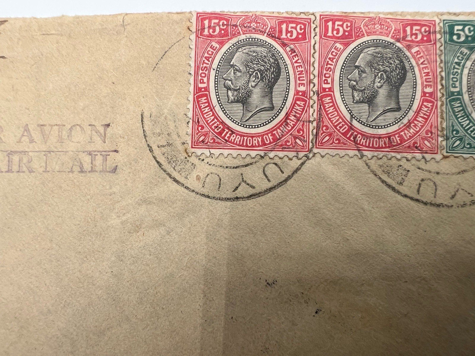 1934 Tanganyika Airmail Cover Tukuyu to Shanghai China KGV Stamps # 1216 photo 3