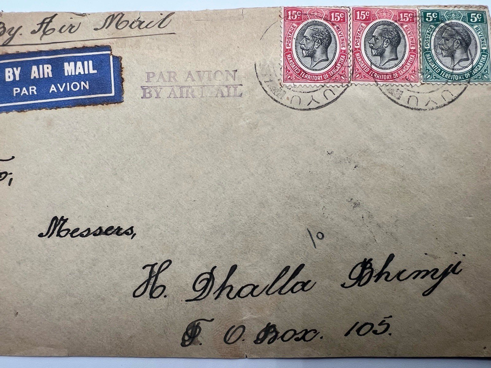 1934 Tanganyika Airmail Cover Tukuyu to Shanghai China KGV Stamps # 1216 photo 5