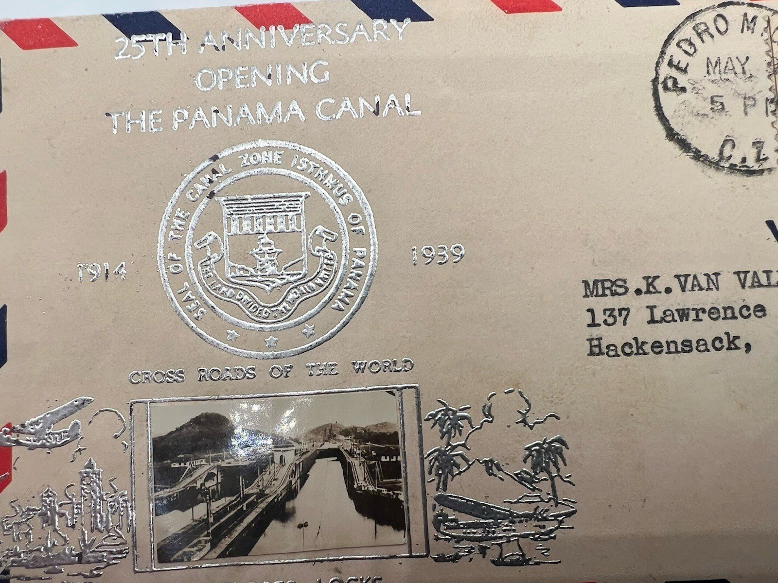 1939 Panama Canal Zone 25th Anniversary Airmail Cover Van Valkenburgh # 1217 photo 3