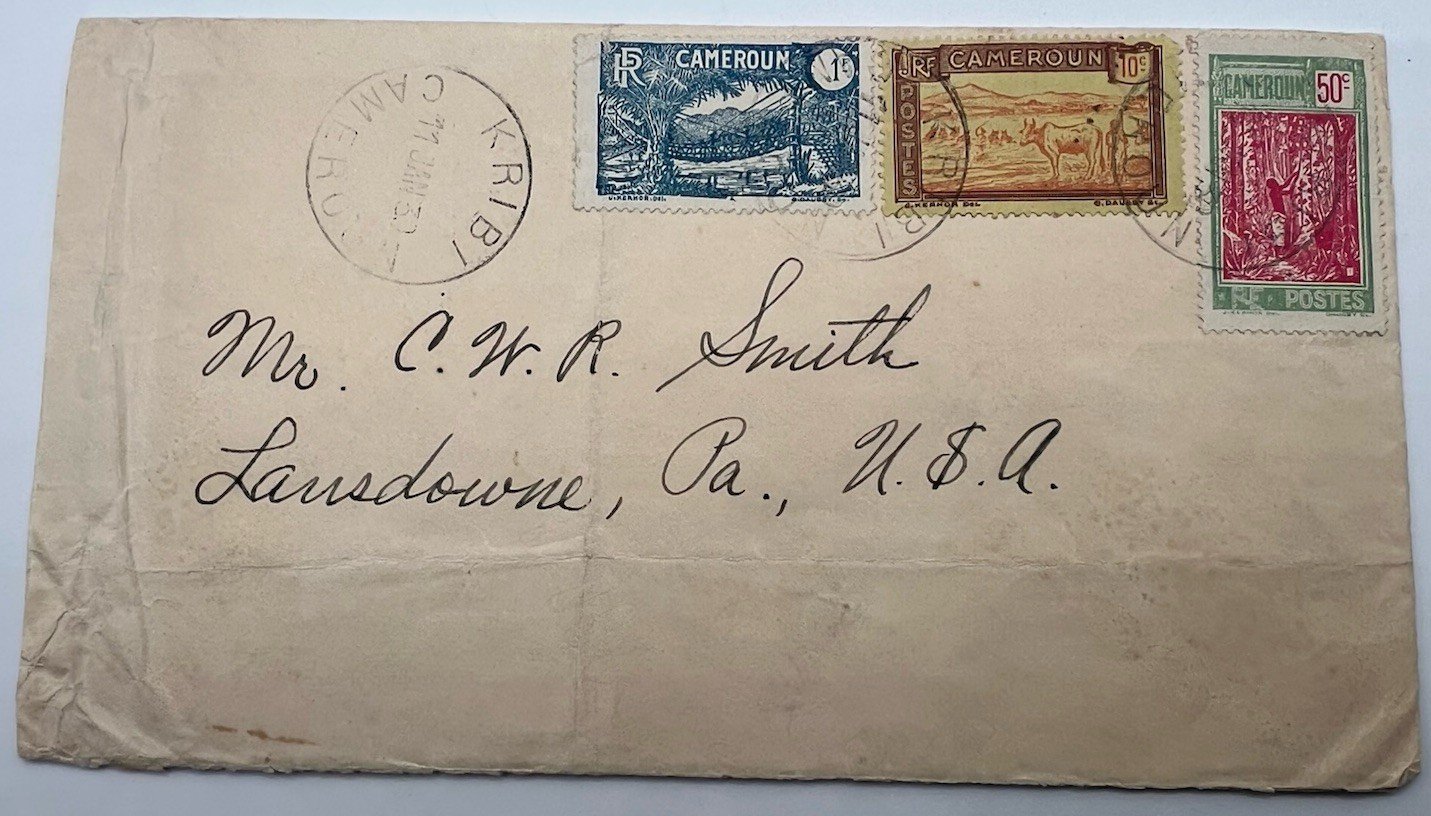 1953 Kribi Cameroun West Africa Missionary Cover Ernest H. Moser 3 Stamps # 1218