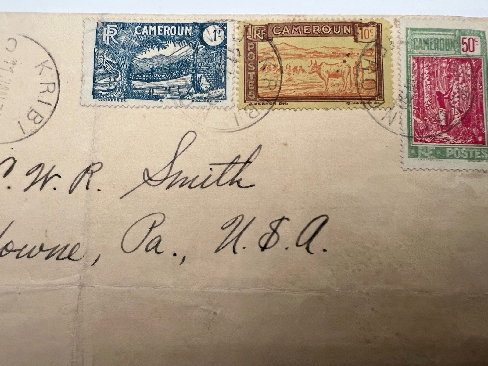 1953 Kribi Cameroun West Africa Missionary Cover Ernest H. Moser 3 Stamps # 1218 photo 2