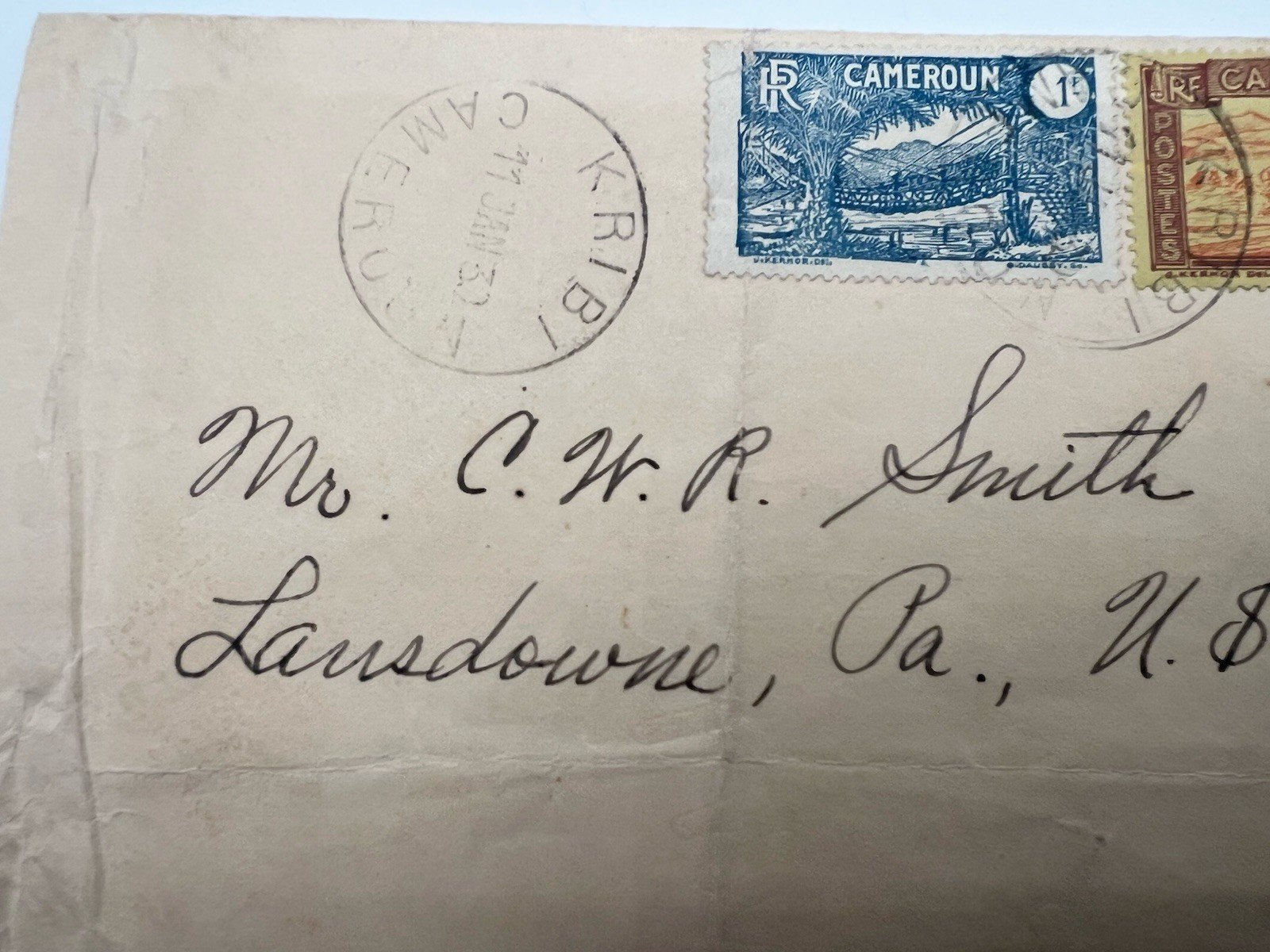 1953 Kribi Cameroun West Africa Missionary Cover Ernest H. Moser 3 Stamps # 1218 photo 3