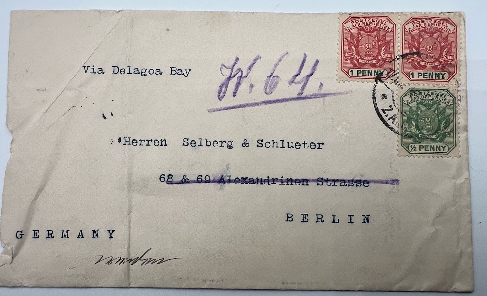 1900 ZAR Transvaal Boer War Censored Cover to Berlin via Delagoa Bay # 1219