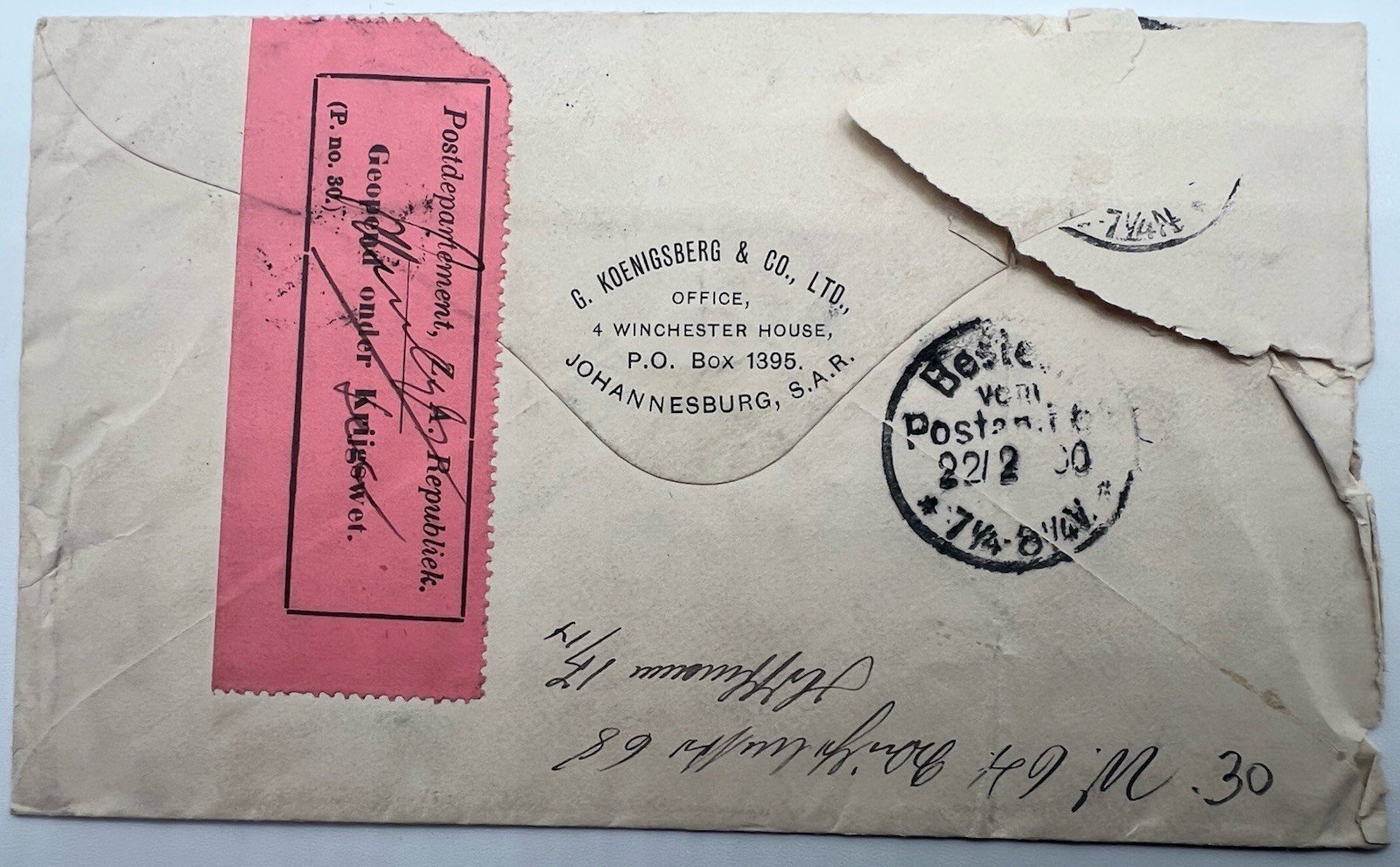 1900 ZAR Transvaal Boer War Censored Cover to Berlin via Delagoa Bay # 1219 photo 4