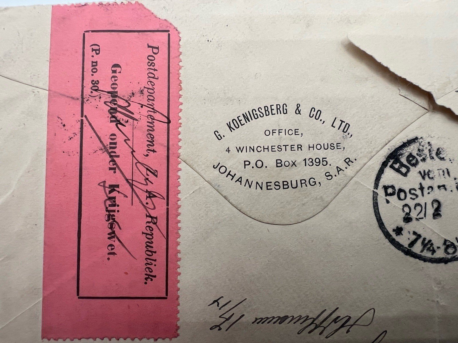 1900 ZAR Transvaal Boer War Censored Cover to Berlin via Delagoa Bay # 1219 photo 6