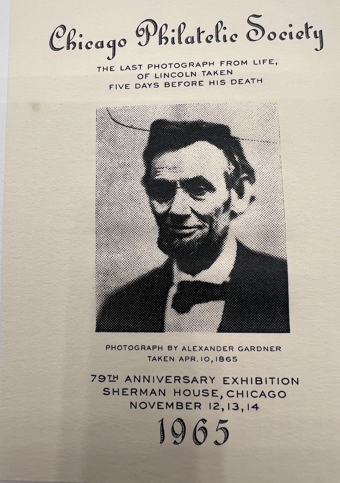 1965 Chicago Philatelic Society Lincoln Exhibition Souvenir Sheet # 1221 photo 2