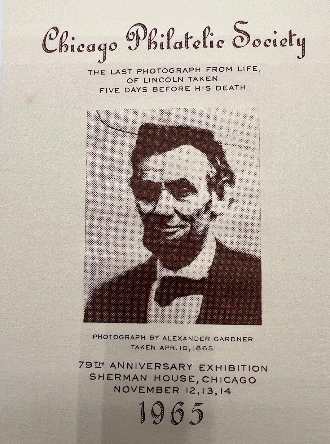 1965 Chicago Philatelic Society Abraham Lincoln Souvenir Sheet # 1222 photo 2