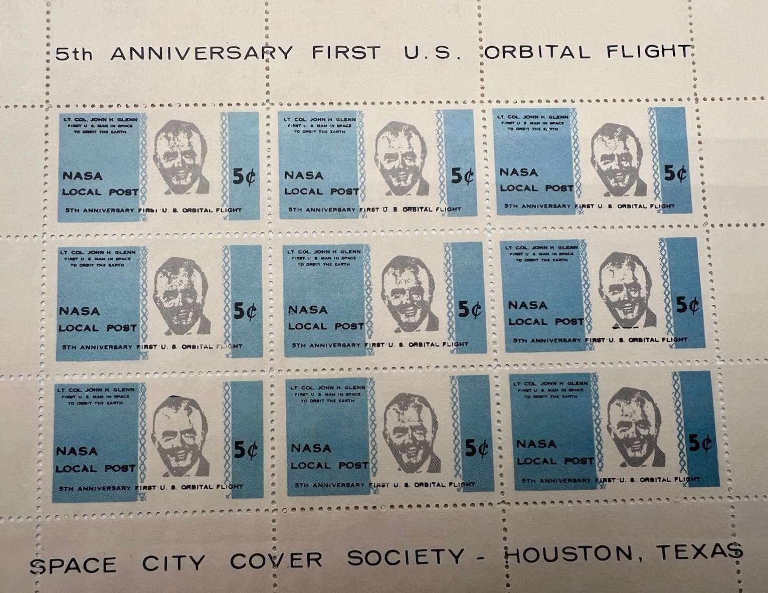 1967 NASA Local Post John Glenn Space City Cover Society Stamp Sheet # 1223 photo 2