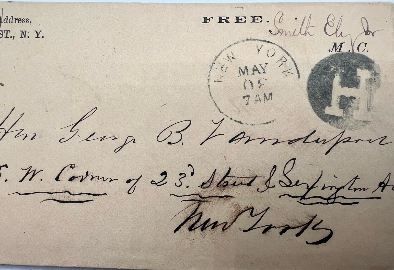 1873 Smith Ely Jr. Congressman Free Frank Cover to George B. Vanderpoel # 1224 photo 3