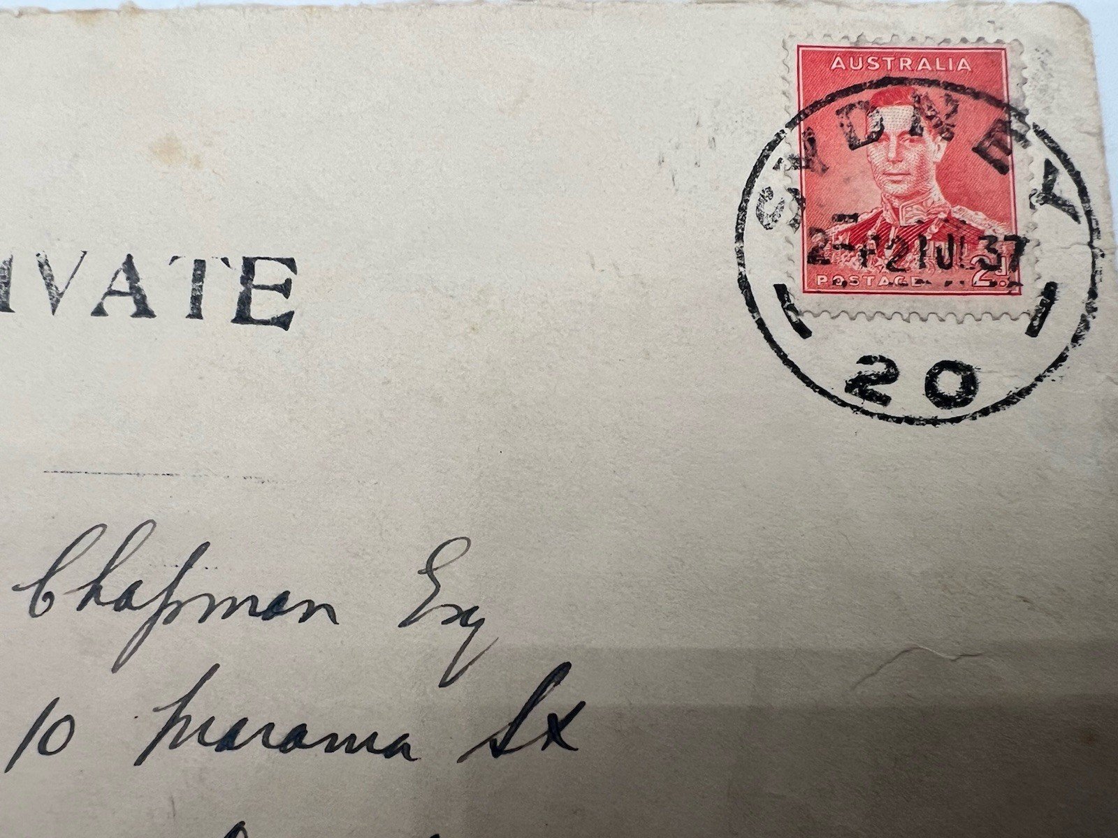 1937 Australia–New Zealand Cover Delayed Private Posting Box Mark # 1225 photo 2