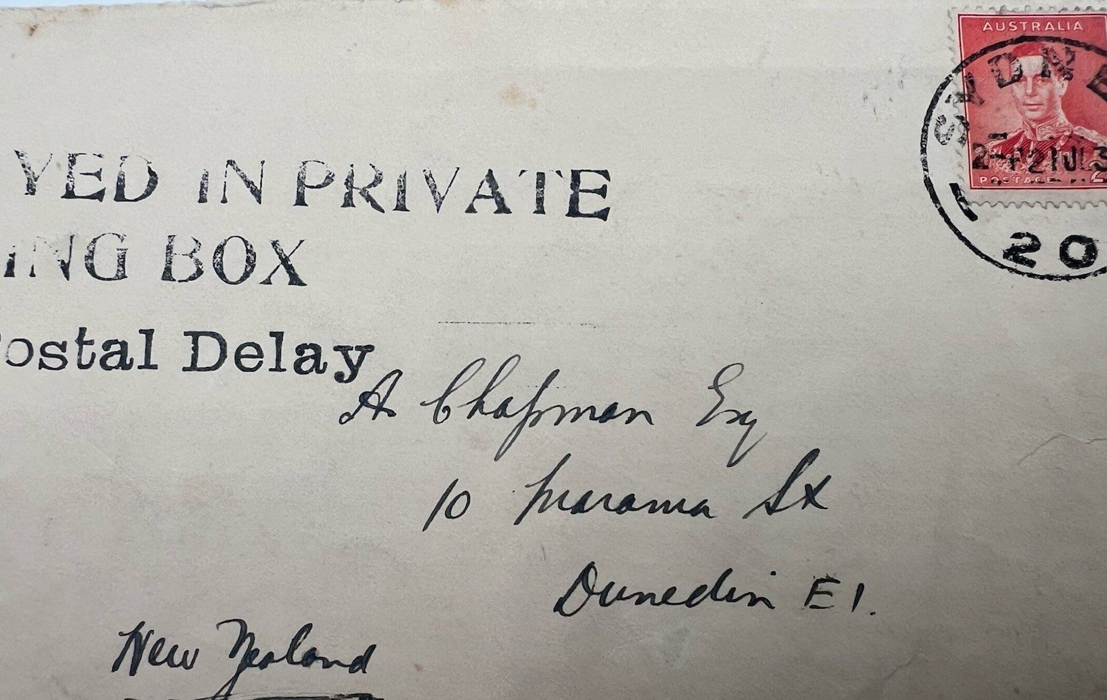 1937 Australia–New Zealand Cover Delayed Private Posting Box Mark # 1225 photo 4