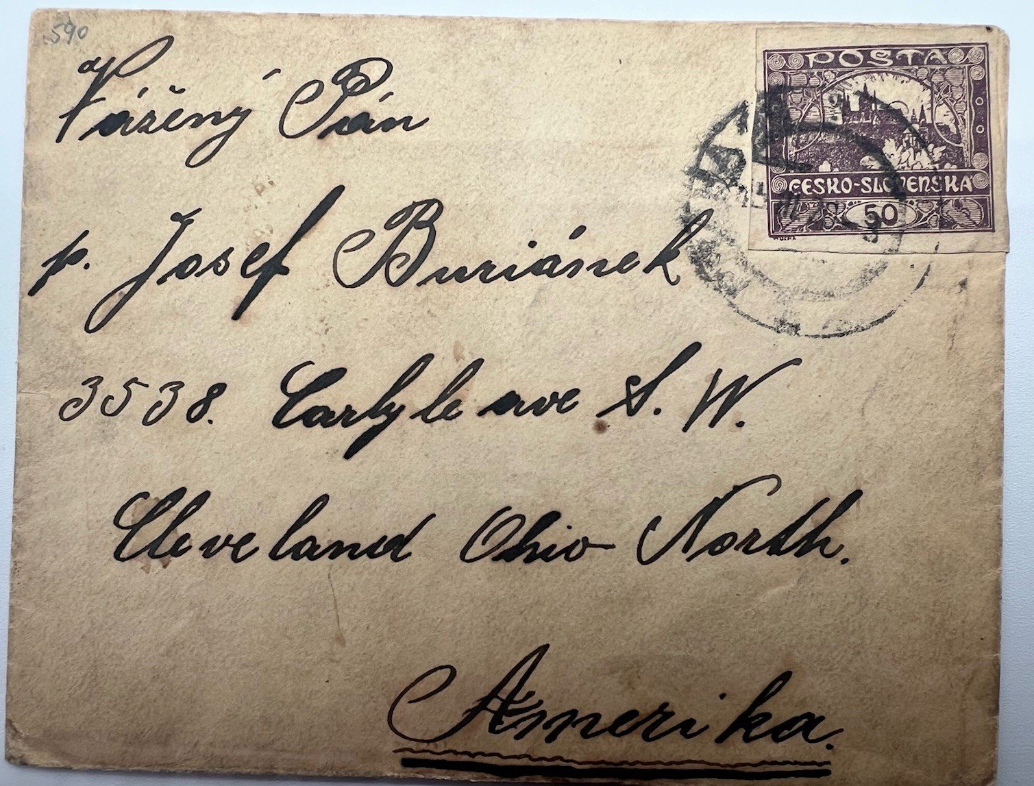 1919 Czechoslovakia Hradcany 50h Mucha Cover Prague to Cleveland # 1226