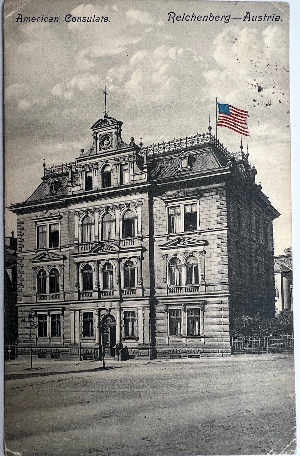 c1910 American Consulate Reichenberg Austria U.S. Flag Postcard # 1227