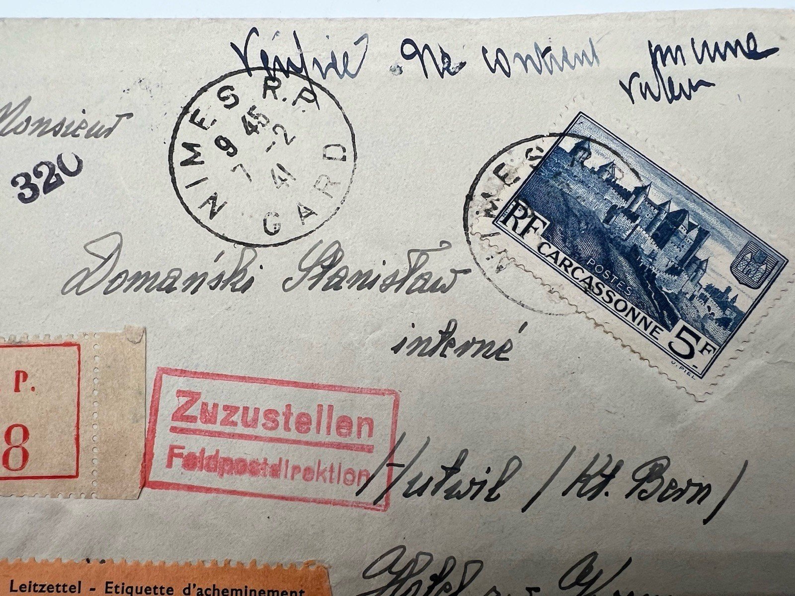 1941 WWII Vichy France to Swiss Internee Registered Censored Cover # 1234 photo 2