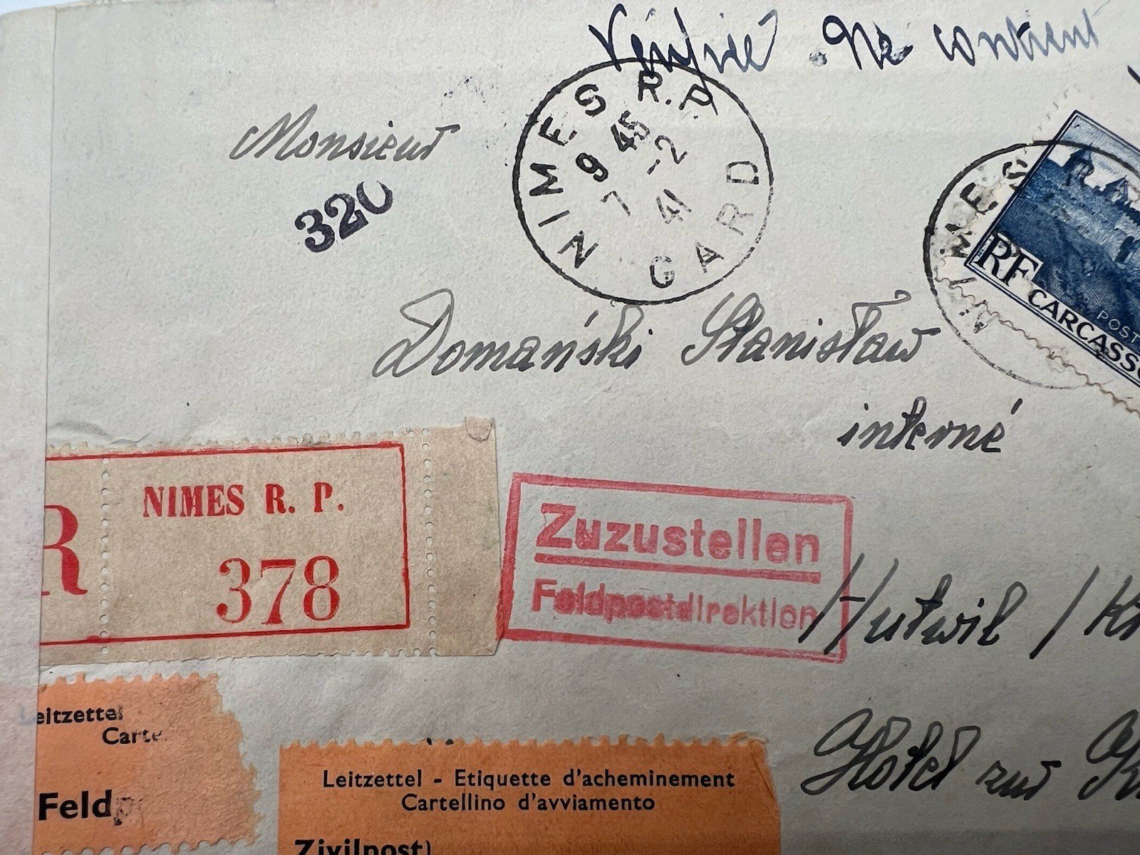 1941 WWII Vichy France to Swiss Internee Registered Censored Cover # 1234 photo 3