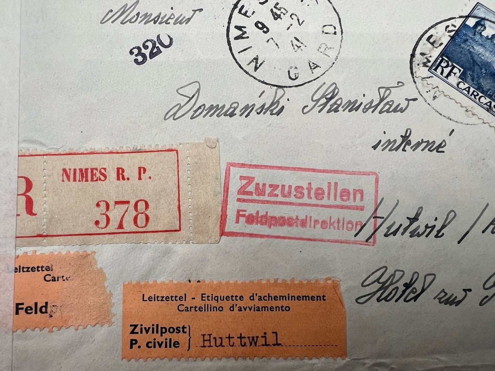 1941 WWII Vichy France to Swiss Internee Registered Censored Cover # 1234 photo 4