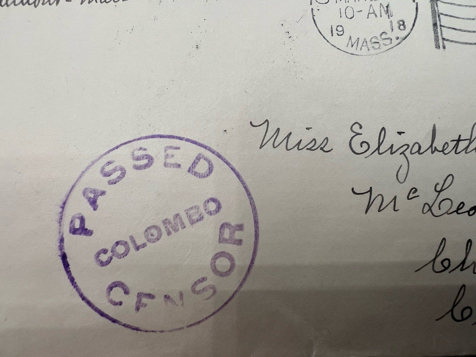 1918 WWI USA to Ceylon McLeod Hospital Colonial Censor Cover # 1235 photo 6