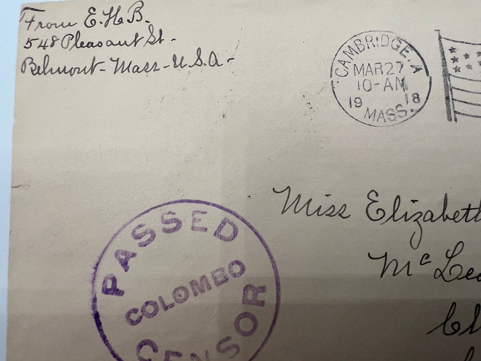 1918 WWI USA to Ceylon McLeod Hospital Colonial Censor Cover # 1235 photo 7