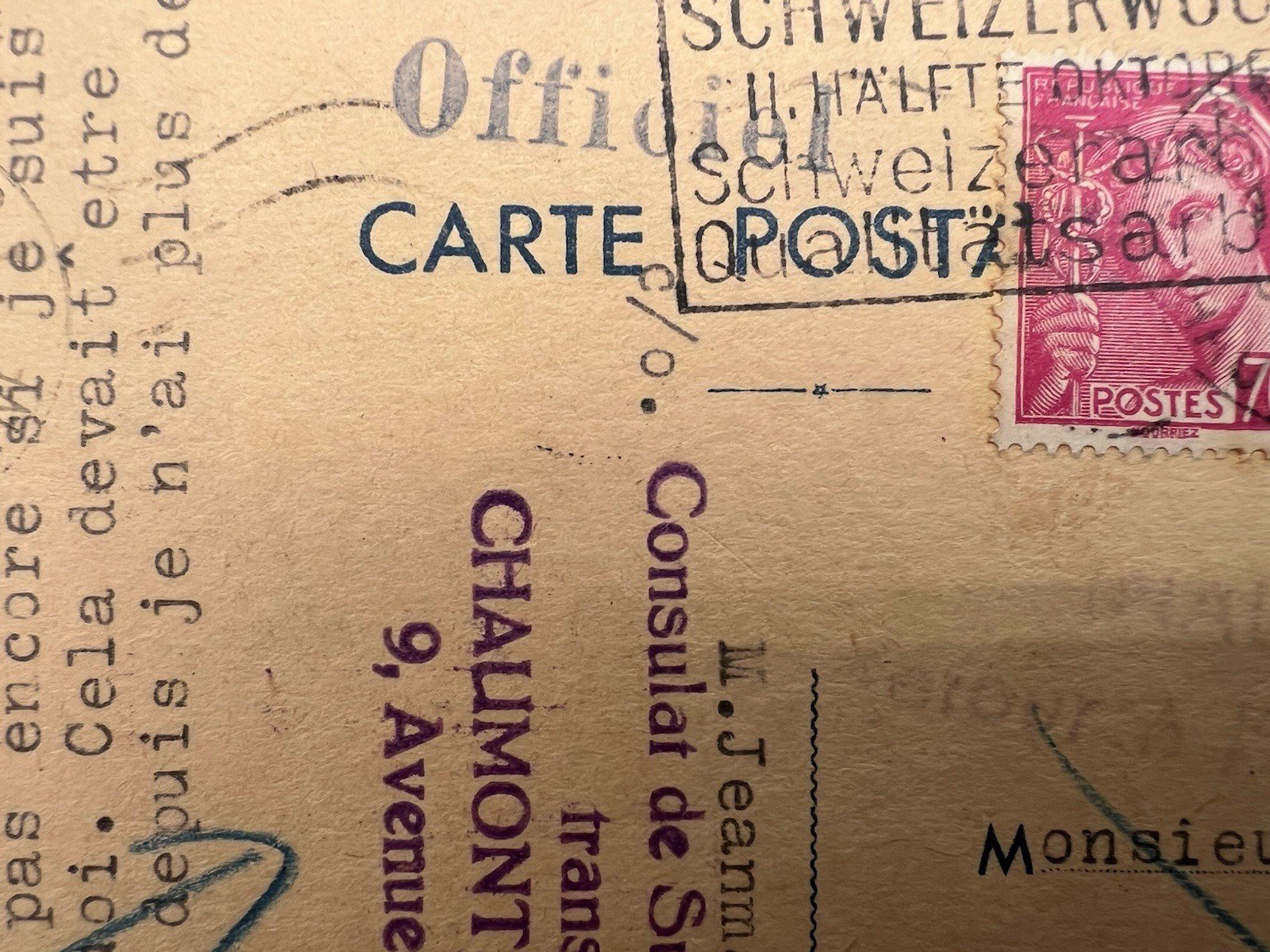 1940 WWII France to Switzerland Swiss Consulate Censored Postcard # 1236 photo 5
