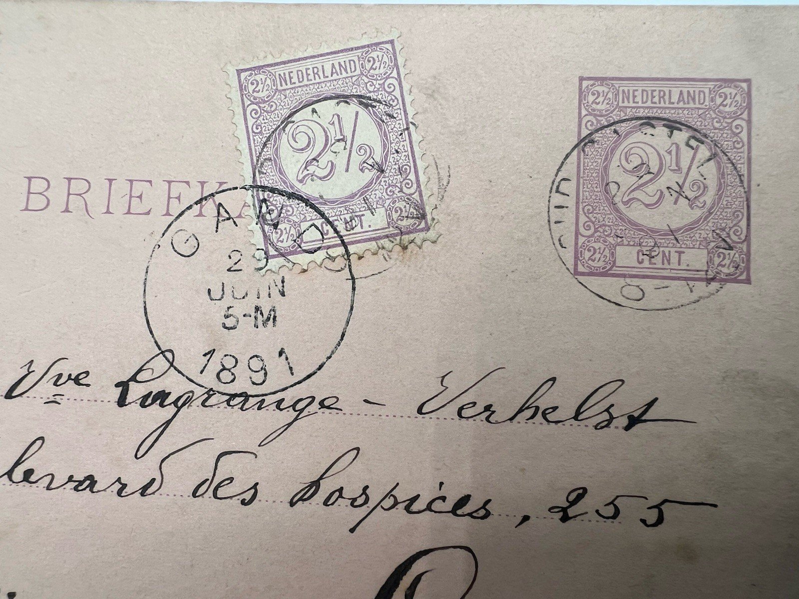 1891 Netherlands Briefkaart 5c Postal Card to Belgium Oud-Gastel # 1239 photo 2