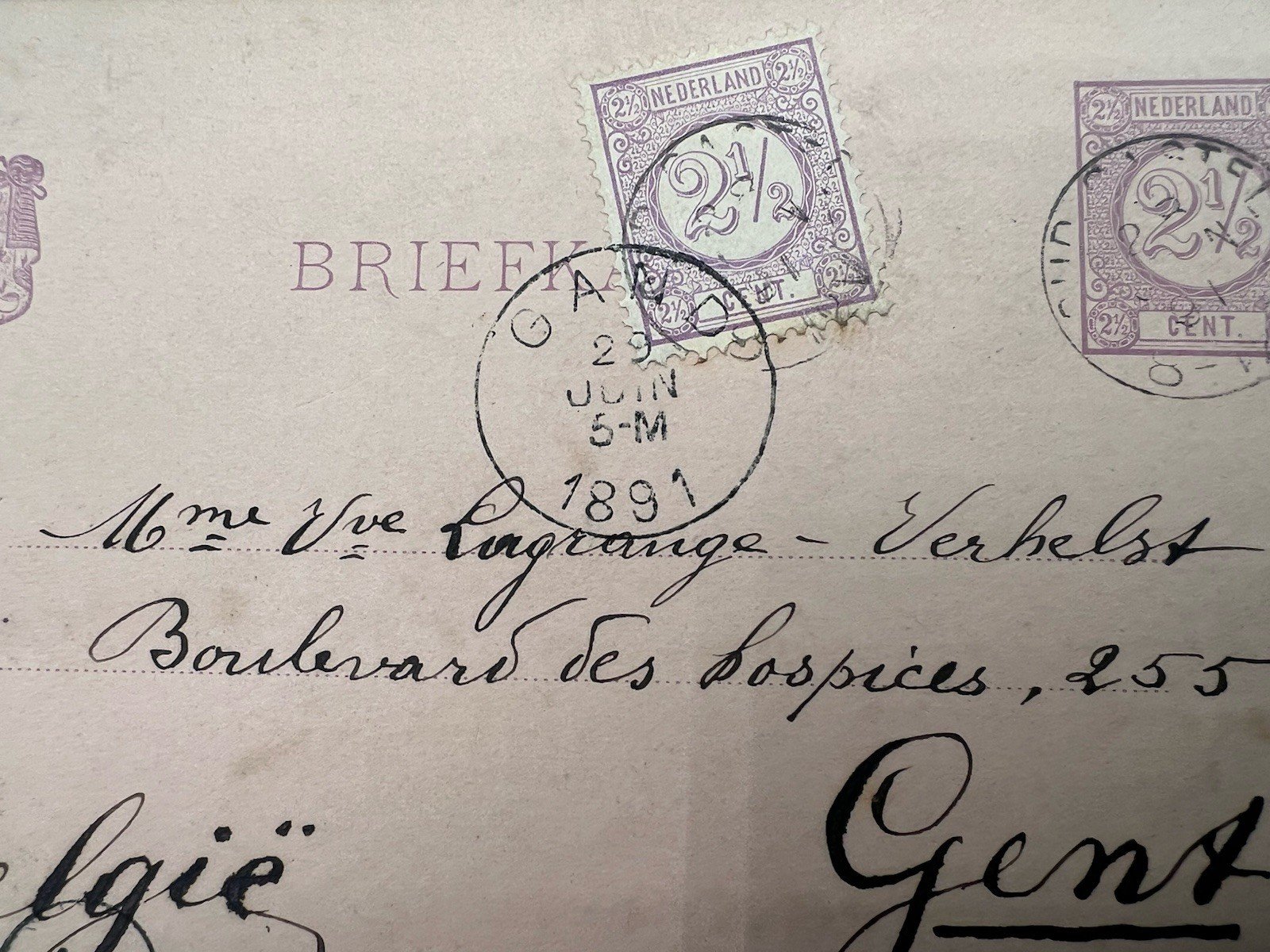 1891 Netherlands Briefkaart 5c Postal Card to Belgium Oud-Gastel # 1239 photo 3