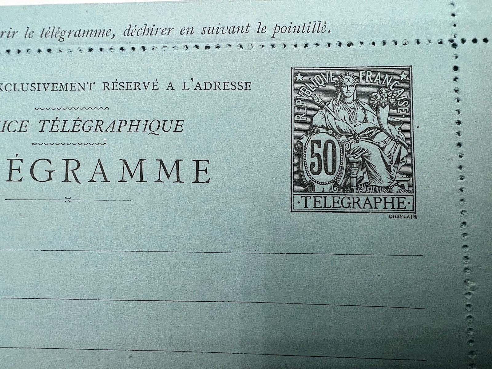 1885 France 50c Chaplain Paris Pneumatic Telegram Letter Card # 1241 photo 2