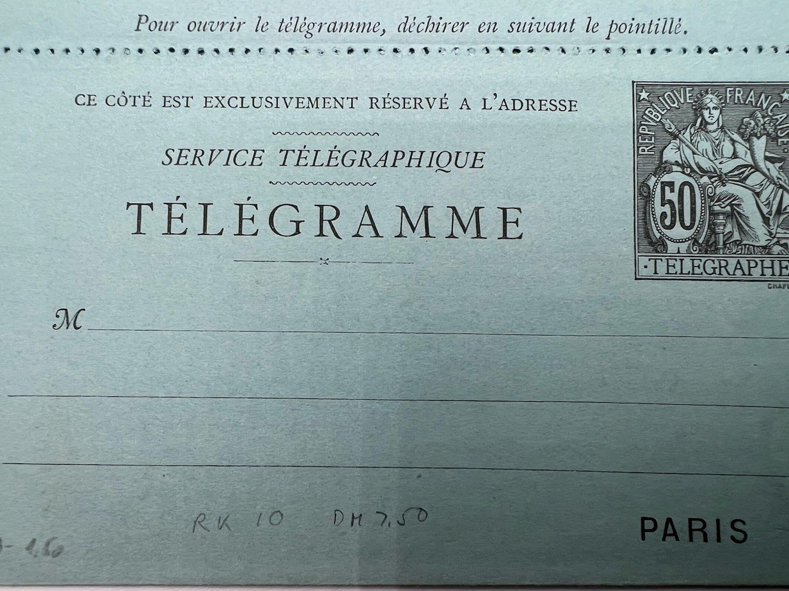 1885 France 50c Chaplain Paris Pneumatic Telegram Letter Card # 1241 photo 3