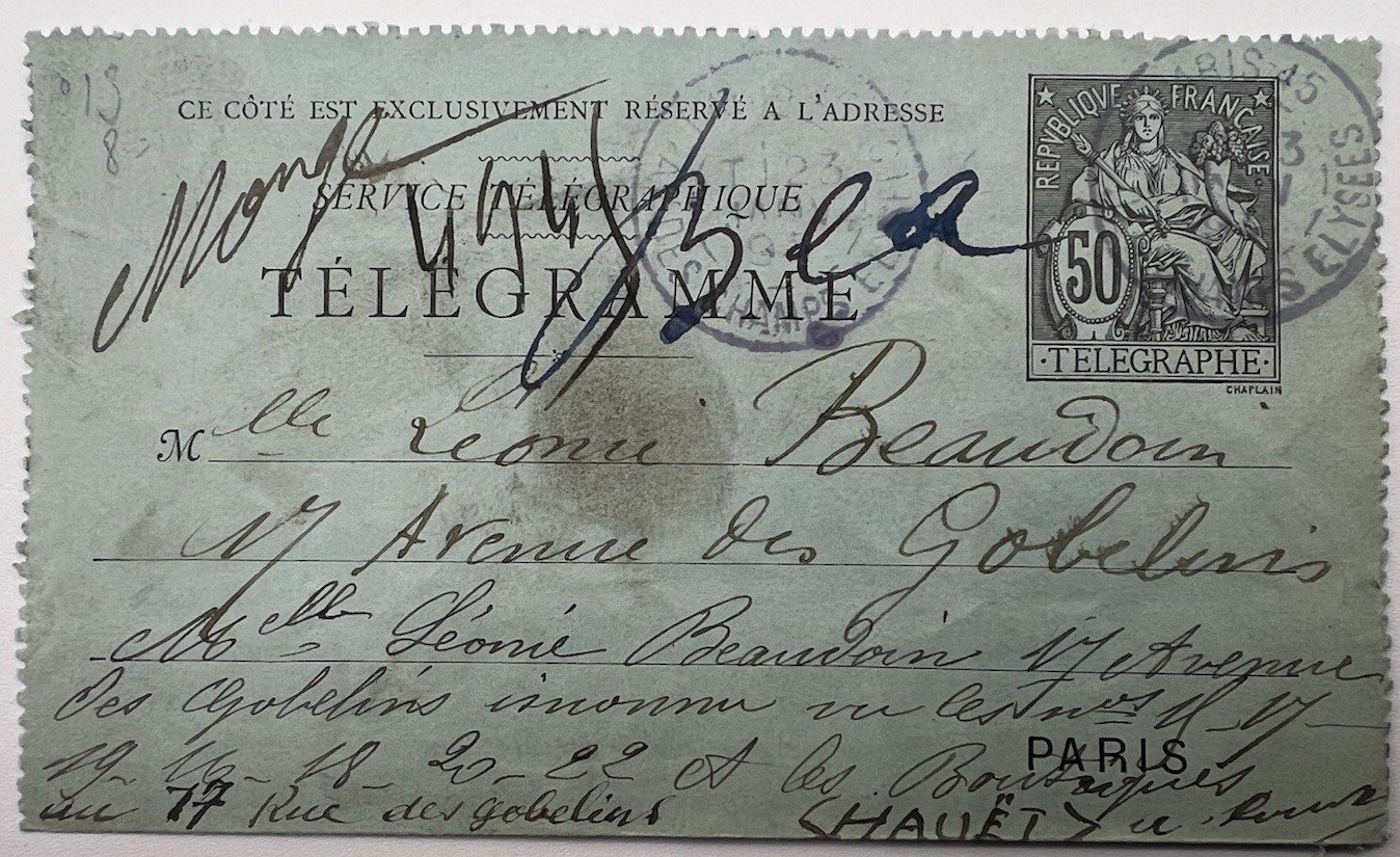 Antique Paris Pneumatic Telegram Ba-Ta-Clan Romantic Note # 1243