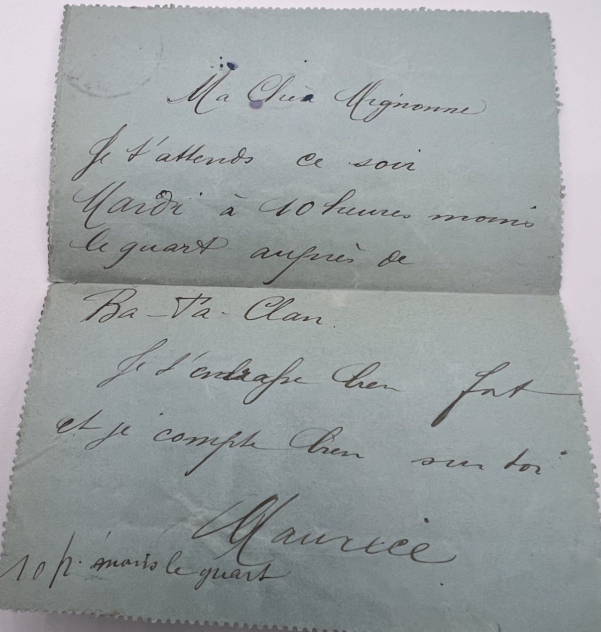 Antique Paris Pneumatic Telegram Ba-Ta-Clan Romantic Note # 1243 photo 5