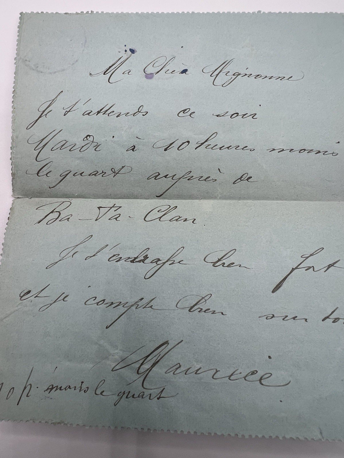 Antique Paris Pneumatic Telegram Ba-Ta-Clan Romantic Note # 1243 photo 6