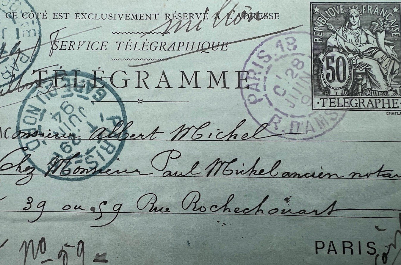 1894 Paris Petit Bleu Telegram Religious Vows 50c Chaplain # 1244 photo 2