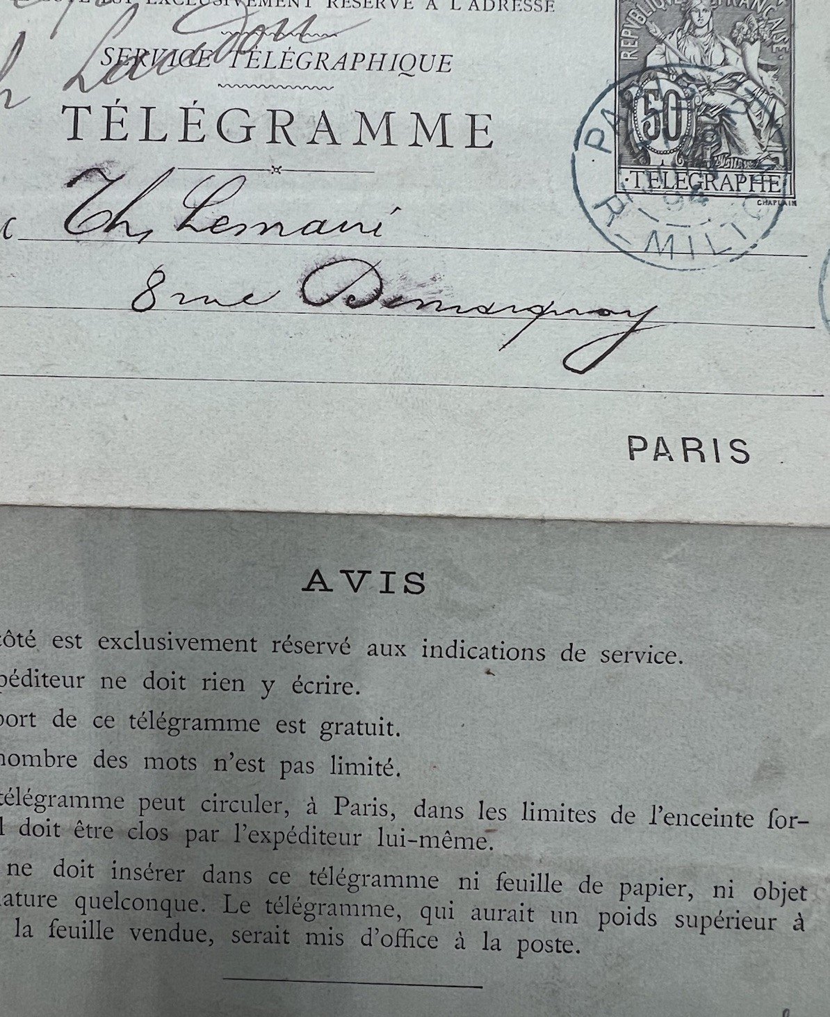 1894 Paris Telegram Signed Stamp Dealer Jules Bernichon Guatemala # 1249 photo 2