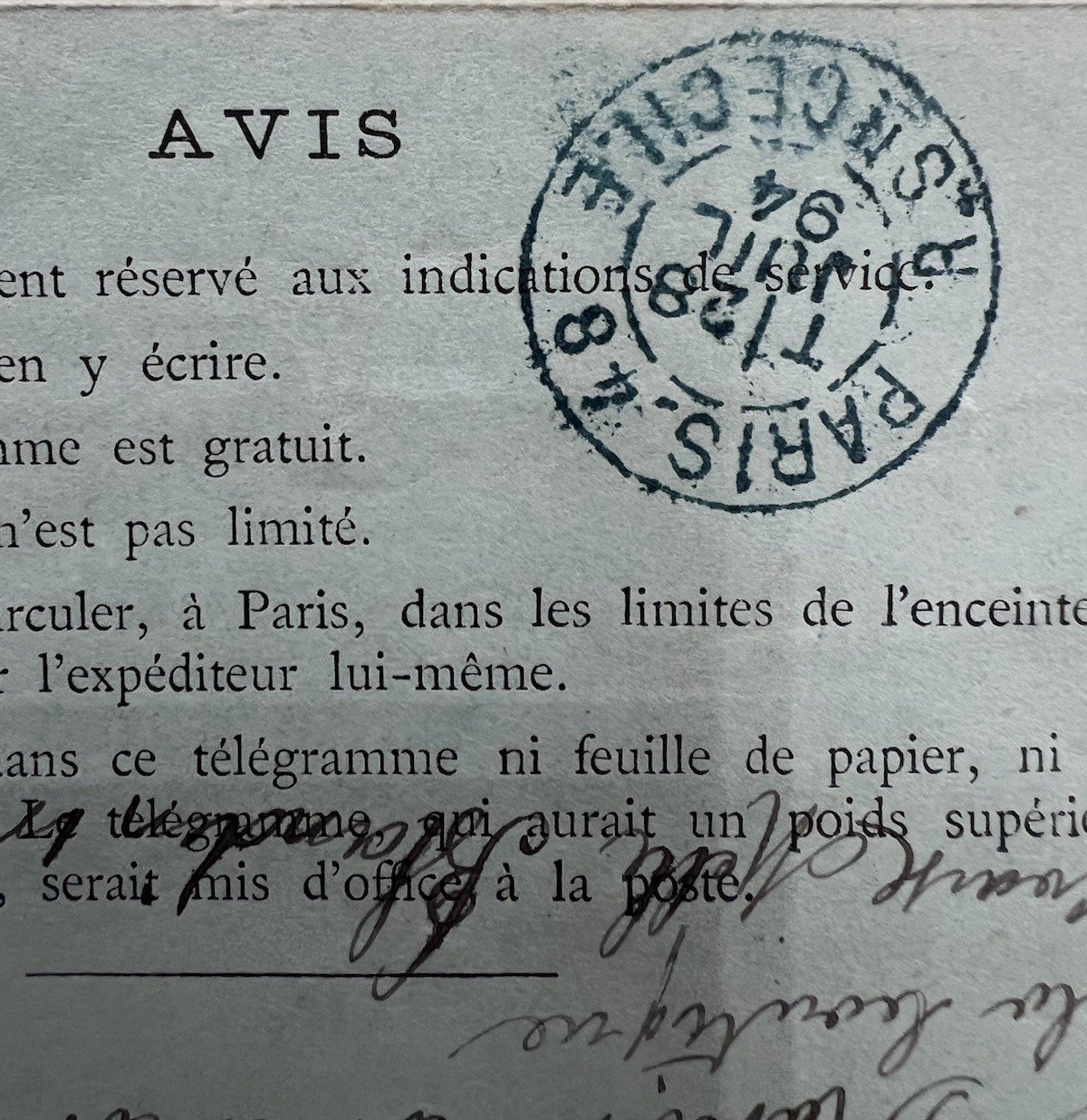 1894 Paris France Petit Bleu Pneumatic Telegram 50c Chaplain # 1251 photo 3
