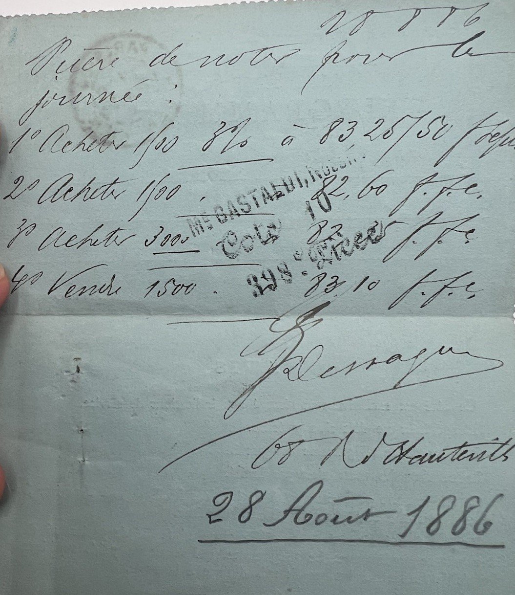1886 Paris Bourse Petit Bleu Telegram 50c Chaplain Stock Trades # 1254 photo 4