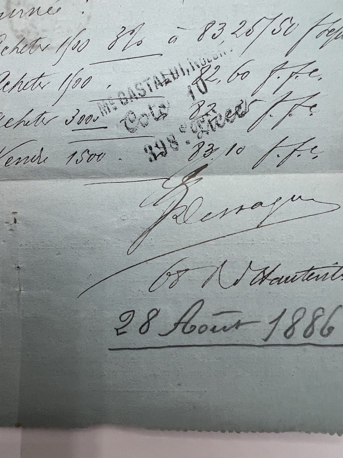 1886 Paris Bourse Petit Bleu Telegram 50c Chaplain Stock Trades # 1254 photo 6